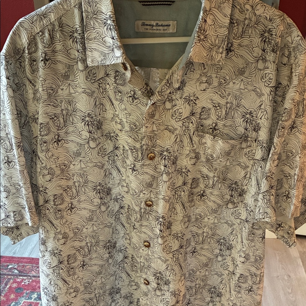 Classic Tommy Bahama black and white menswear shirt, size XL